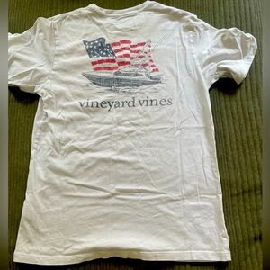 white vineyard vines with American flag on back